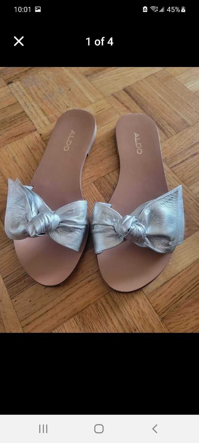 Aldo Silver Bow Sandals Size 6