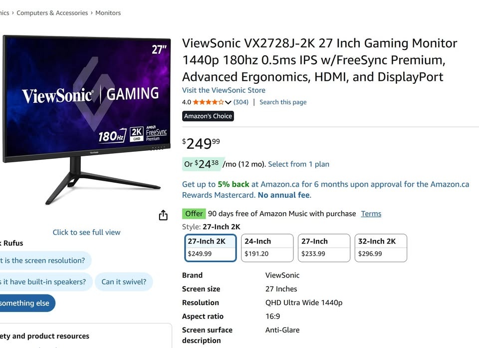 27" 180hz 1440P Gaming Monitor - photo 2