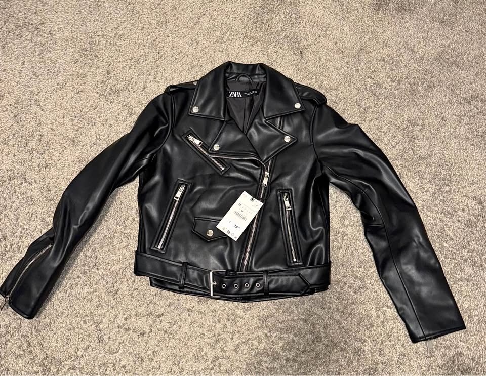 Womens Zara Leather Jacket Black Medium - Brand New