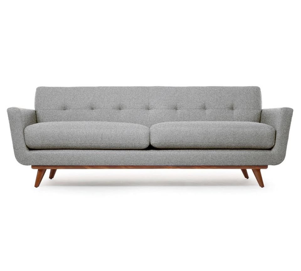 Mid Century Modern Couch - Gray Fabric, Acorn Wood Base - photo 3