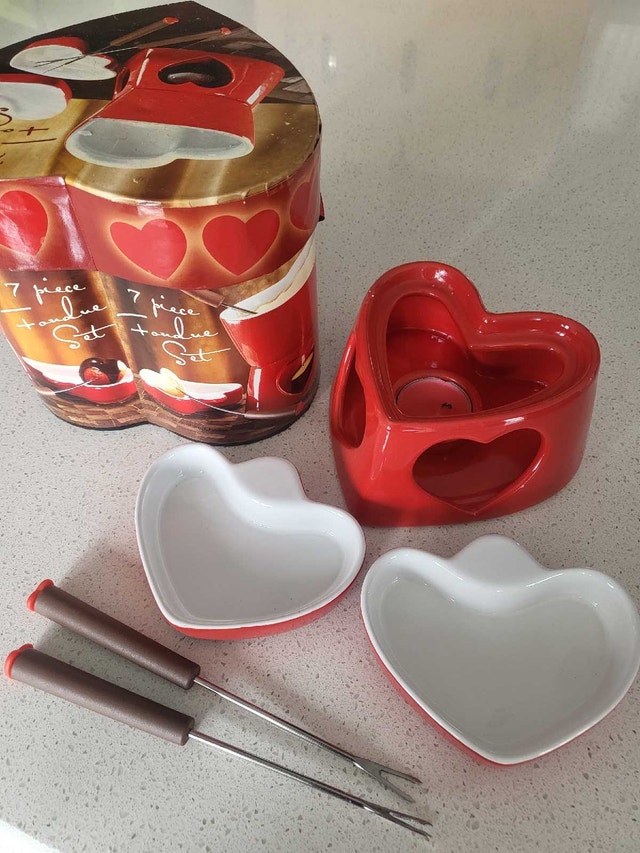 Heart Shaped Fondue Set - Used Once!