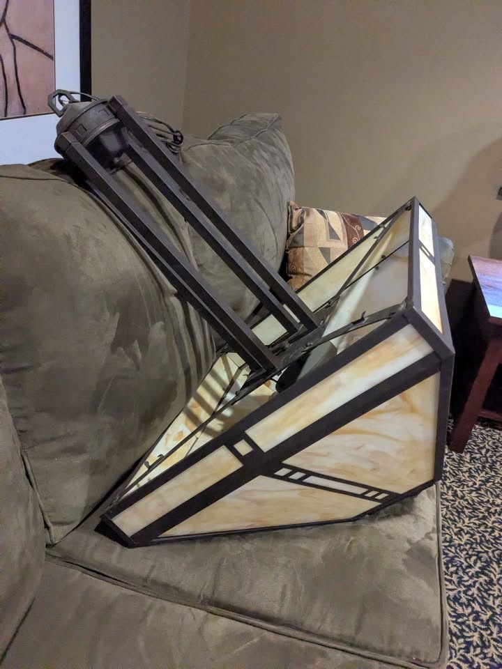 Craftsman Mission Style Stained Glass Ceiling Light Fixture - photo 2