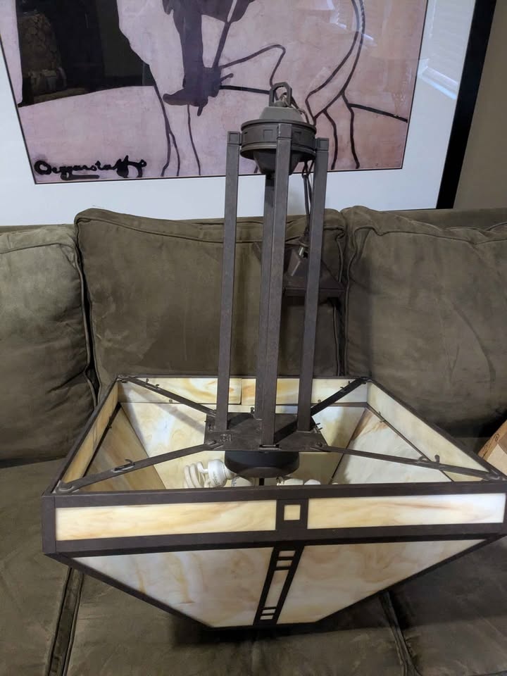 Craftsman Mission Style Stained Glass Ceiling Light Fixture - photo 3