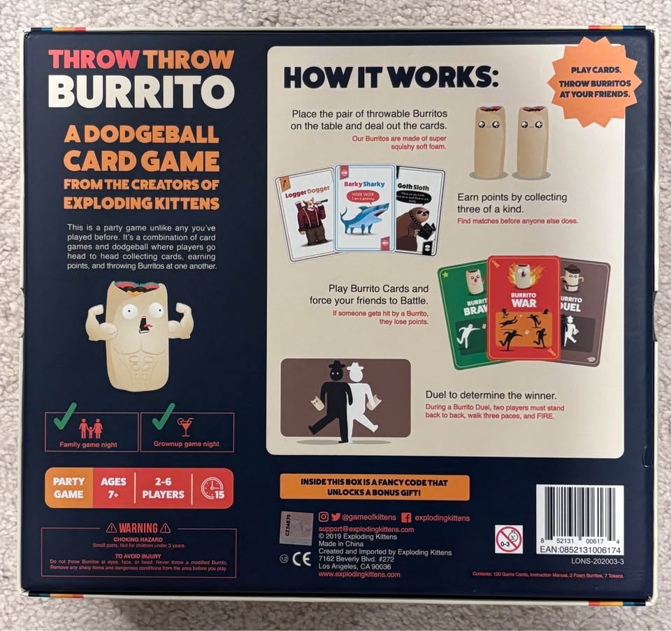 NEAR NEW - THROW THROW BURRITO GAME - $20.00 - photo 2