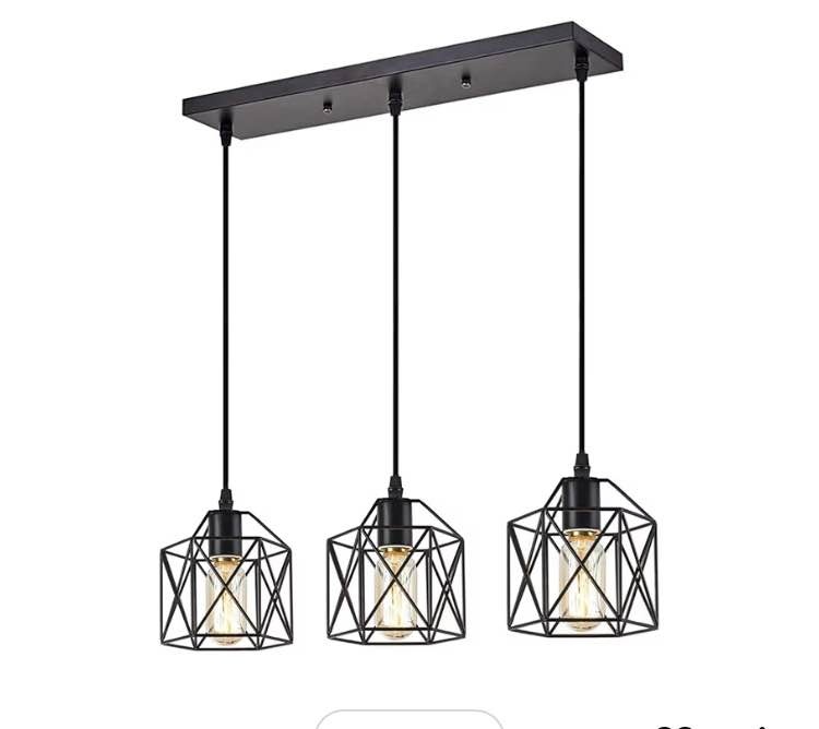 New 3 Light Pendant Lighting, Black Cage Metal Pendant Light - photo 2