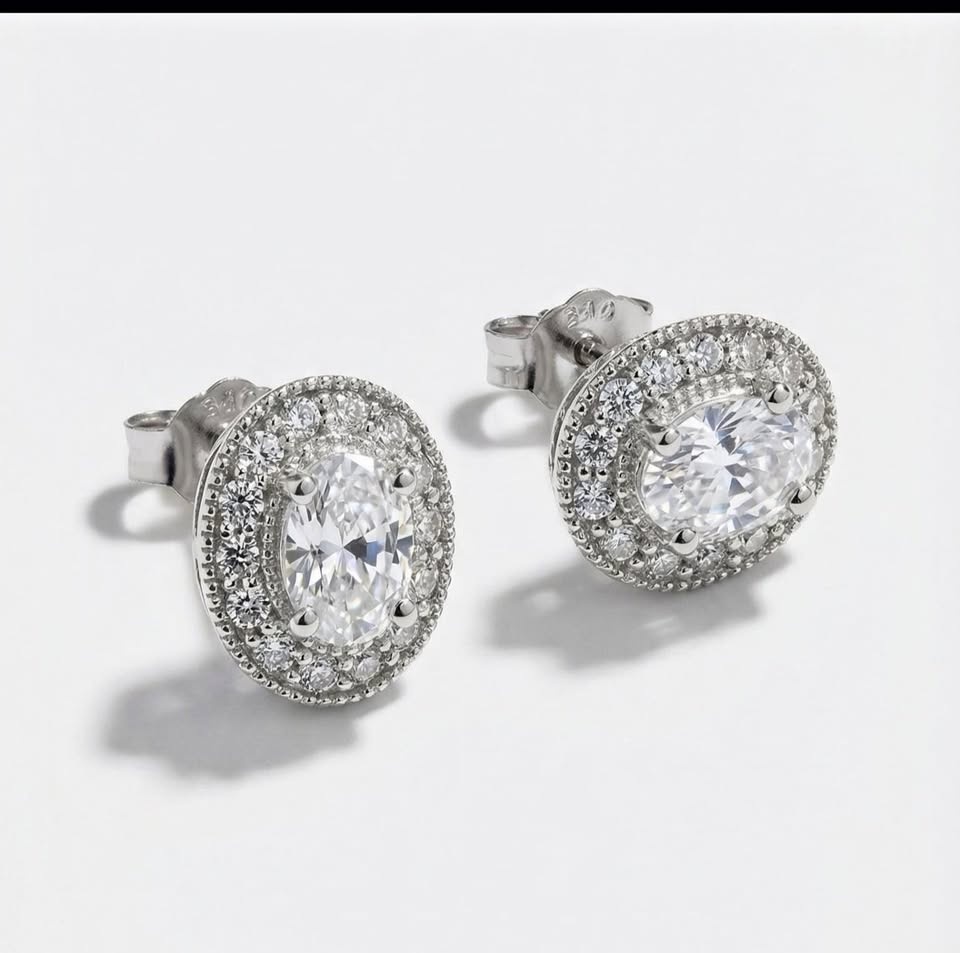 Oval CZ Halo Studs