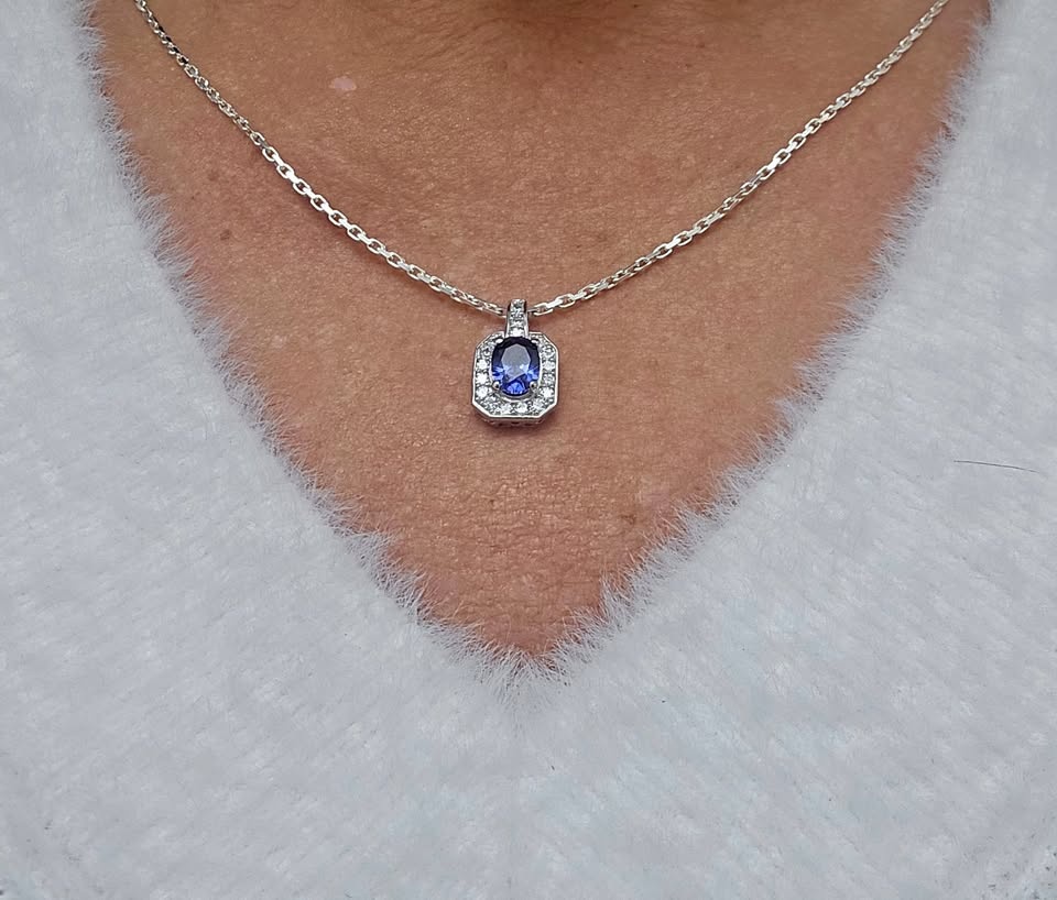Deep Blue Tanzanite Halo Pendant (pendant only)