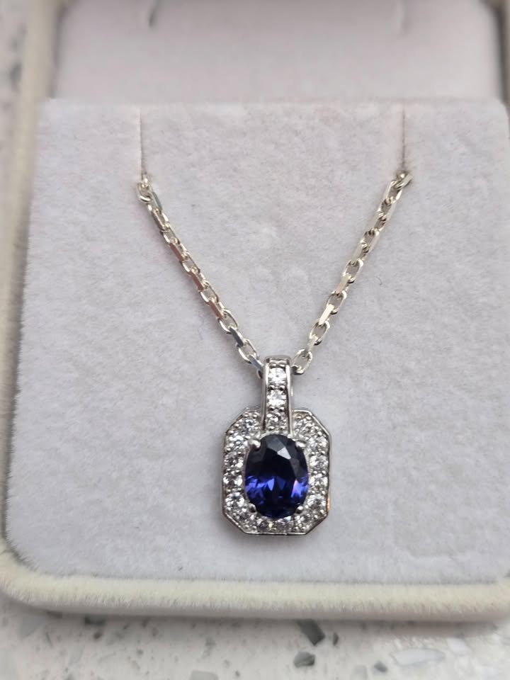 Deep Blue Tanzanite Halo Pendant (pendant only) - photo 2