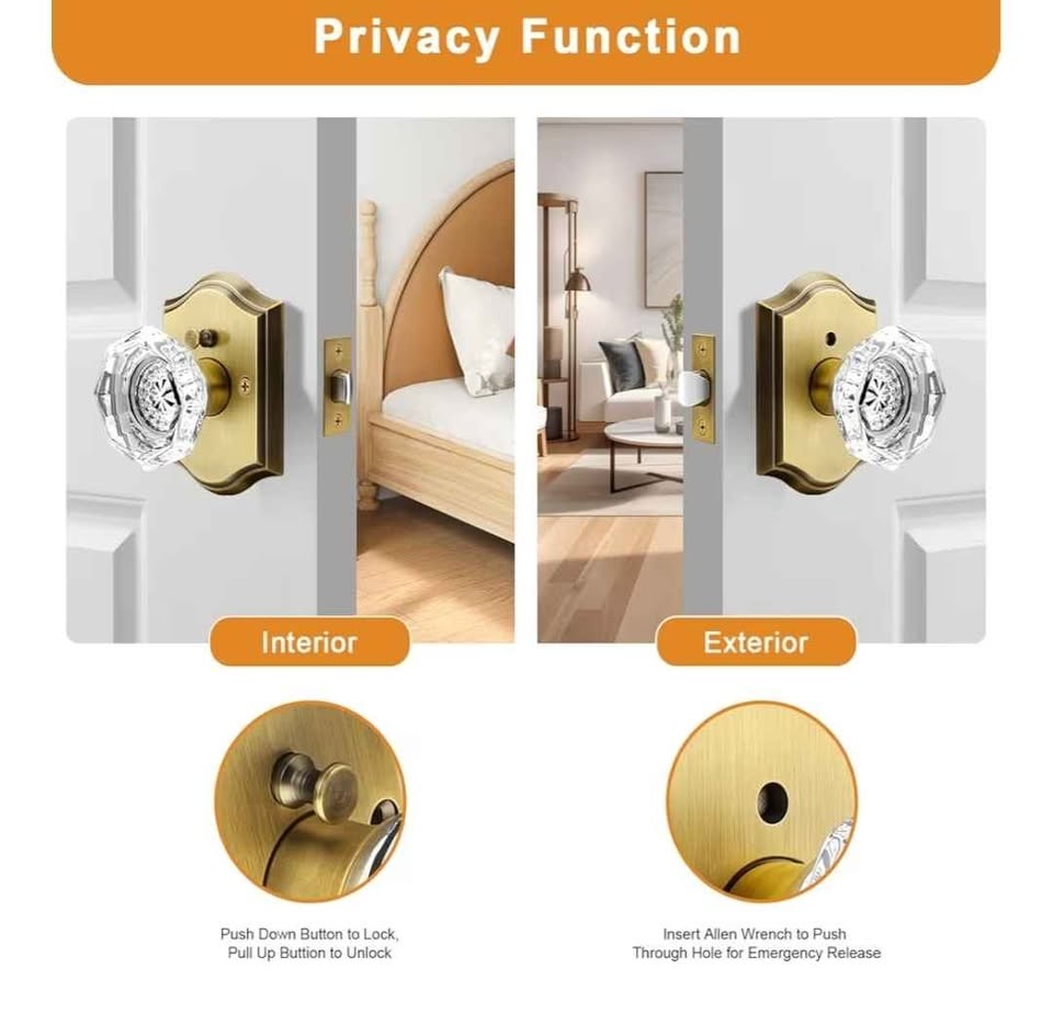 Gobrico Privacy Antique Brass Glass Door Knobs - photo 2