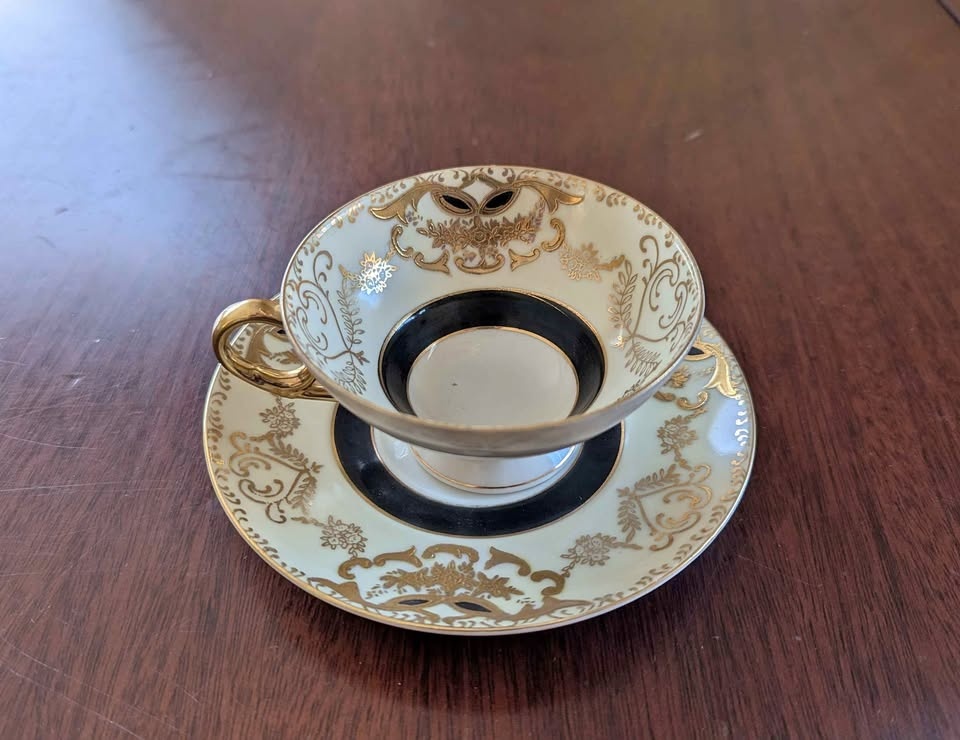 Vintage Shafford Black & Gold Teacup and Saucer Set