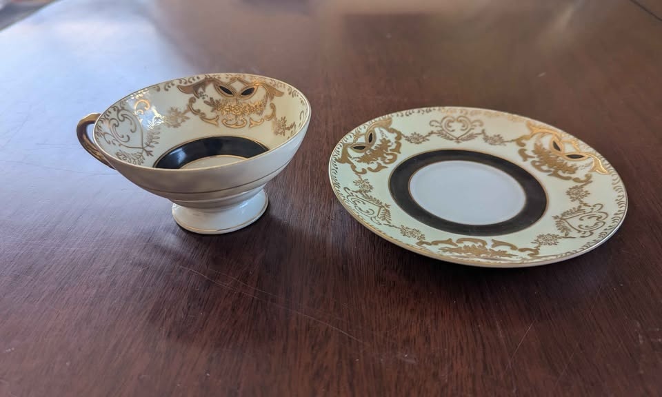 Vintage Shafford Black & Gold Teacup and Saucer Set - photo 2