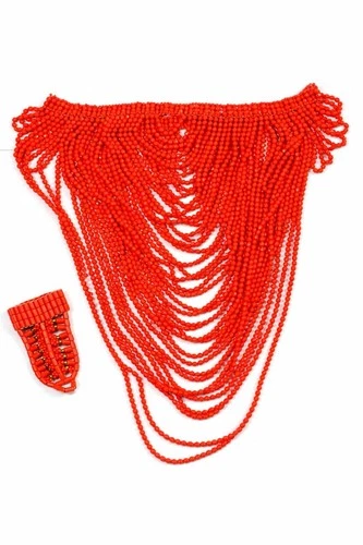Nigerian Edo Delta Red Coral Beaded Bridal Top Blouse - photo 2