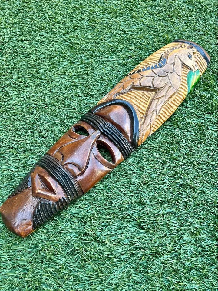 Vintage Hand-Carved Wooden Tribal Mask with Bird Motif 22” thumbnail