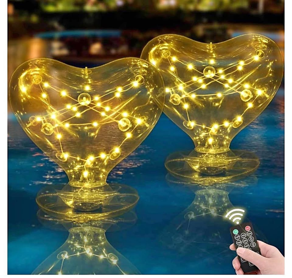 Likiyol 4 Pack 17" Heart Solar Pool Lights w/ Remote