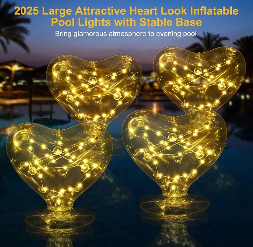 Likiyol 4 Pack 17" Heart Solar Pool Lights w/ Remote - photo 4