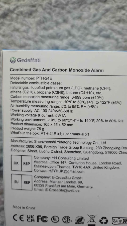 Gedsffati Combined Gas Carbon Monoxide Alarm PTH-24E New - photo 2
