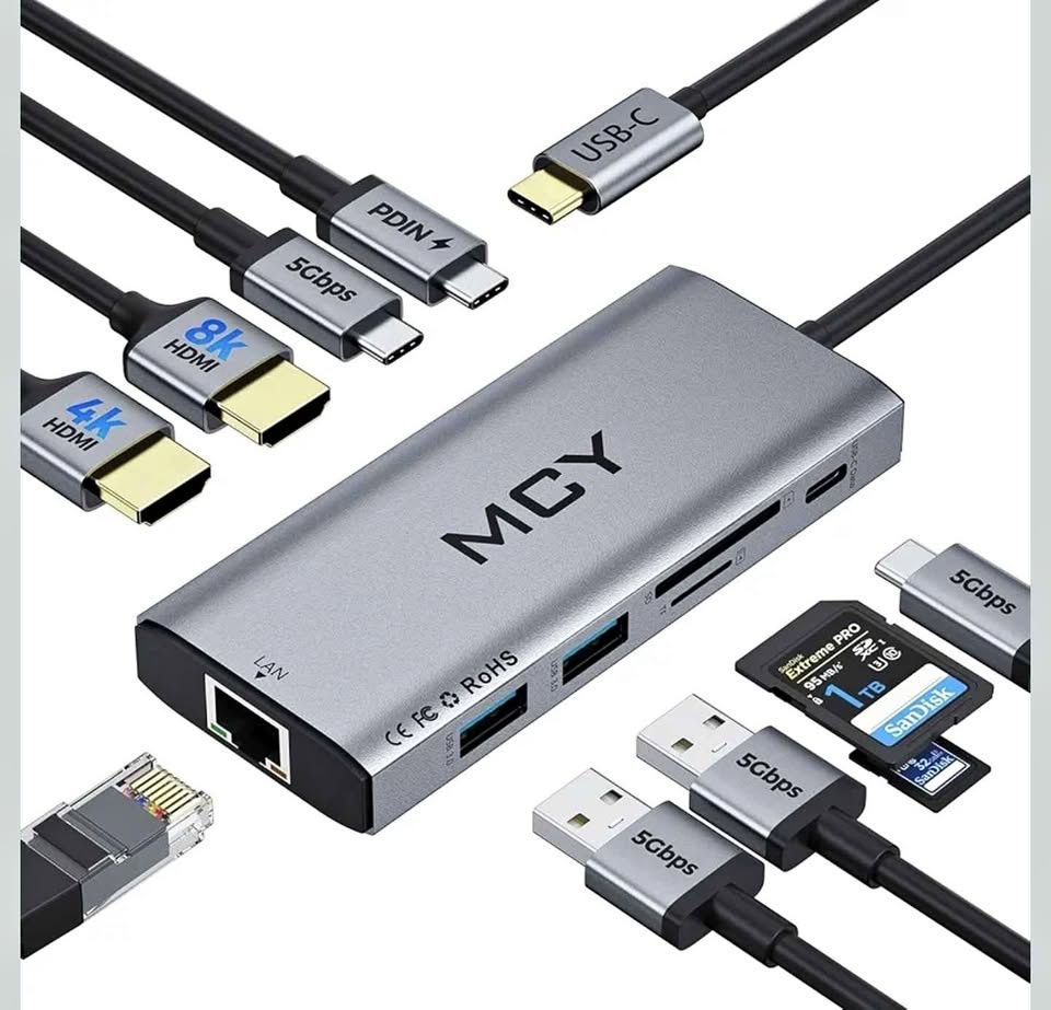 MCY USB-C Hub Docking Station 8K HDMI 4K USB 3.0 LAN SD/TF