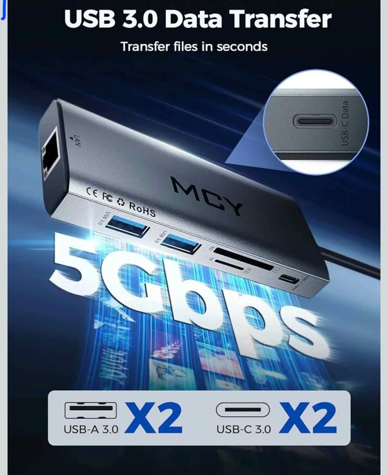 MCY USB-C Hub Docking Station 8K HDMI 4K USB 3.0 LAN SD/TF - photo 3
