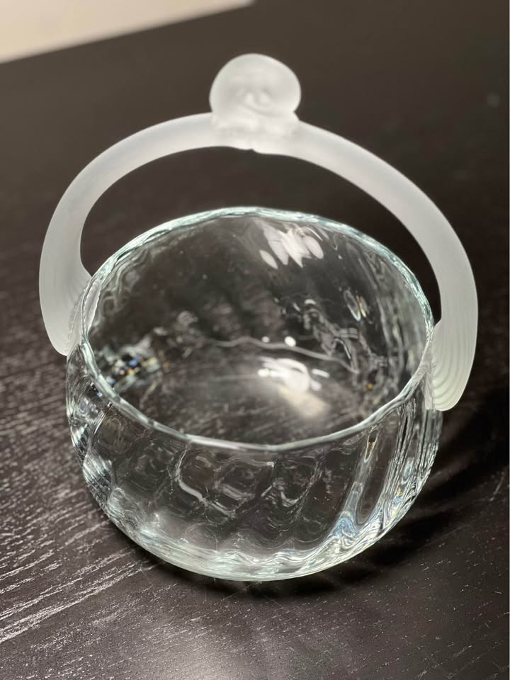Lalique Style Art Deco Glass Basket w/Reeded Frosted Handle - photo 2