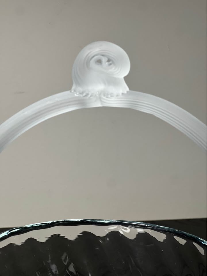 Lalique Style Art Deco Glass Basket w/Reeded Frosted Handle - photo 4