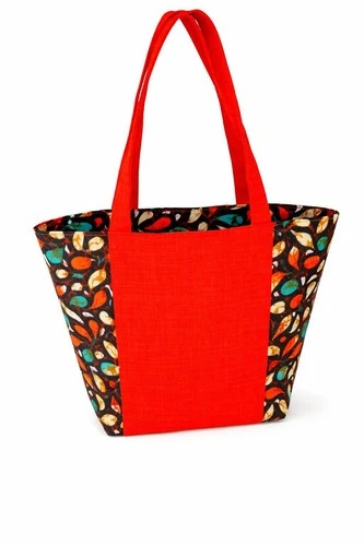 Red Canvas Tote with African Ankara Side Panels and Zipper - photo 2