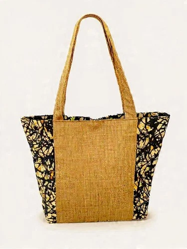 Red Canvas Tote with African Ankara Side Panels and Zipper - photo 5