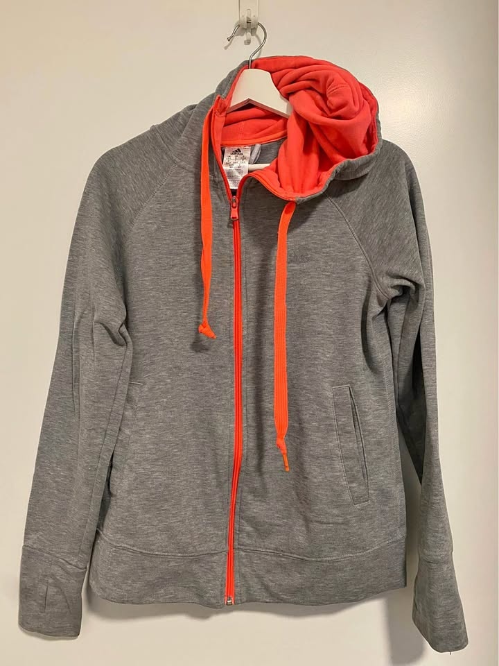 Adidas Hoodie, Grey/Orange, Size S, Very Comfy