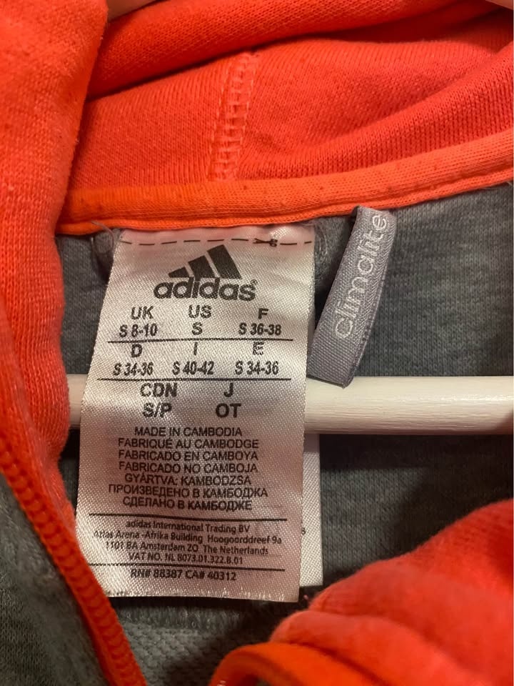 Adidas Hoodie, Grey/Orange, Size S, Very Comfy - photo 2