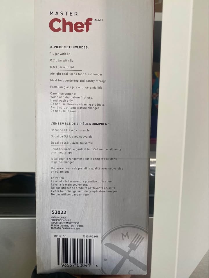 Master Chef 3-Piece Glass Jar Set - New in Box! - photo 3