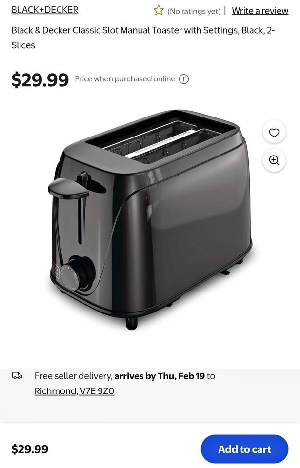 BRAND NEW Black & Decker Classic Slot Manual Toaster