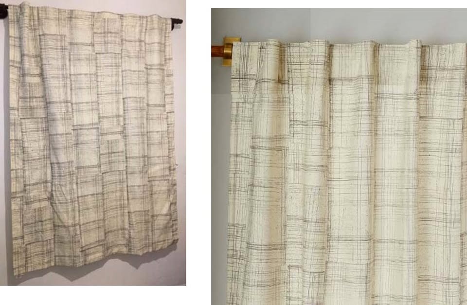 West Elm Set of 2 Cotton Canvas Curtains – Etched Grid, 48x63”