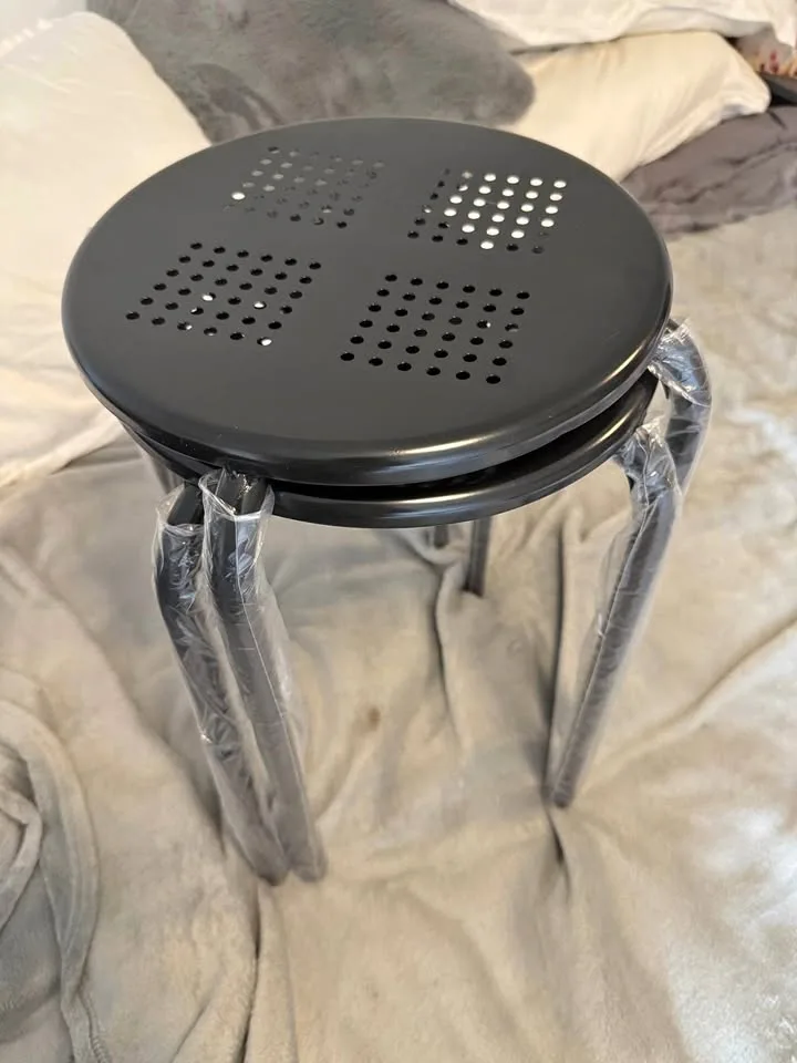 Set of 2 Black Metal Stools – Brand New thumbnail