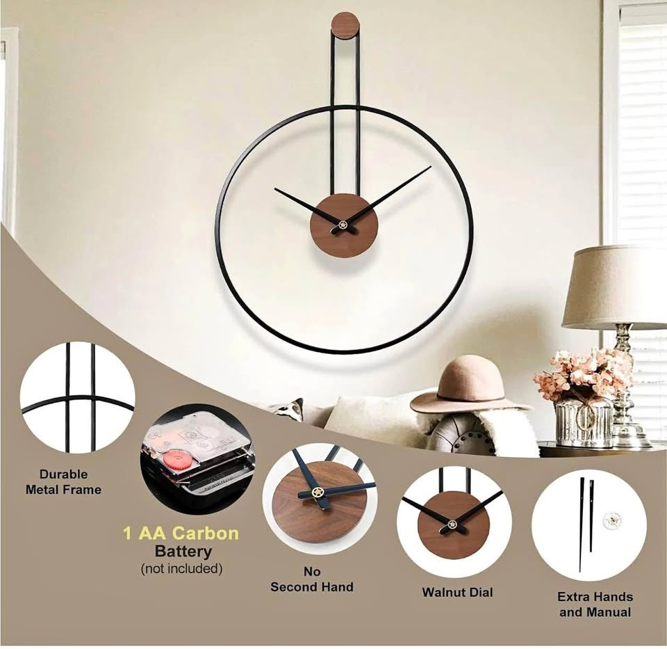 Modern Gold Wall Clock with Wood Dial Silent Large Decor