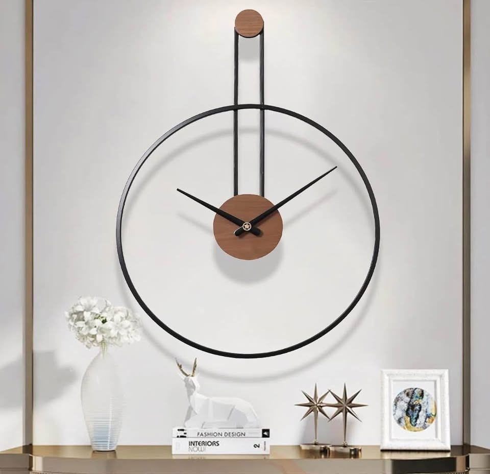 Modern Gold Wall Clock with Wood Dial Silent Large Decor - photo 2