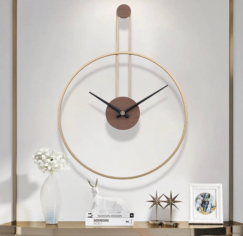 Modern Gold Wall Clock with Wood Dial Silent Large Decor - photo 4