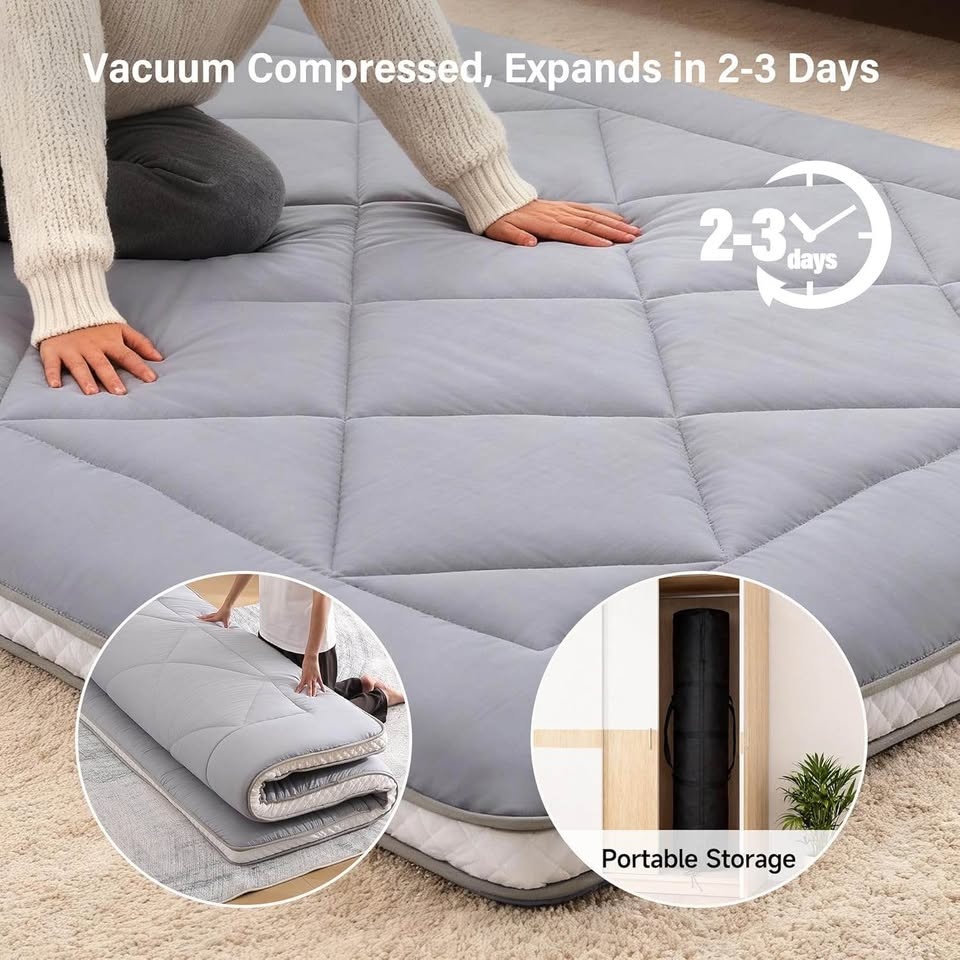 New Twin Floor Mattress Futon Foldable Sleeping Mat - Grey - photo 3