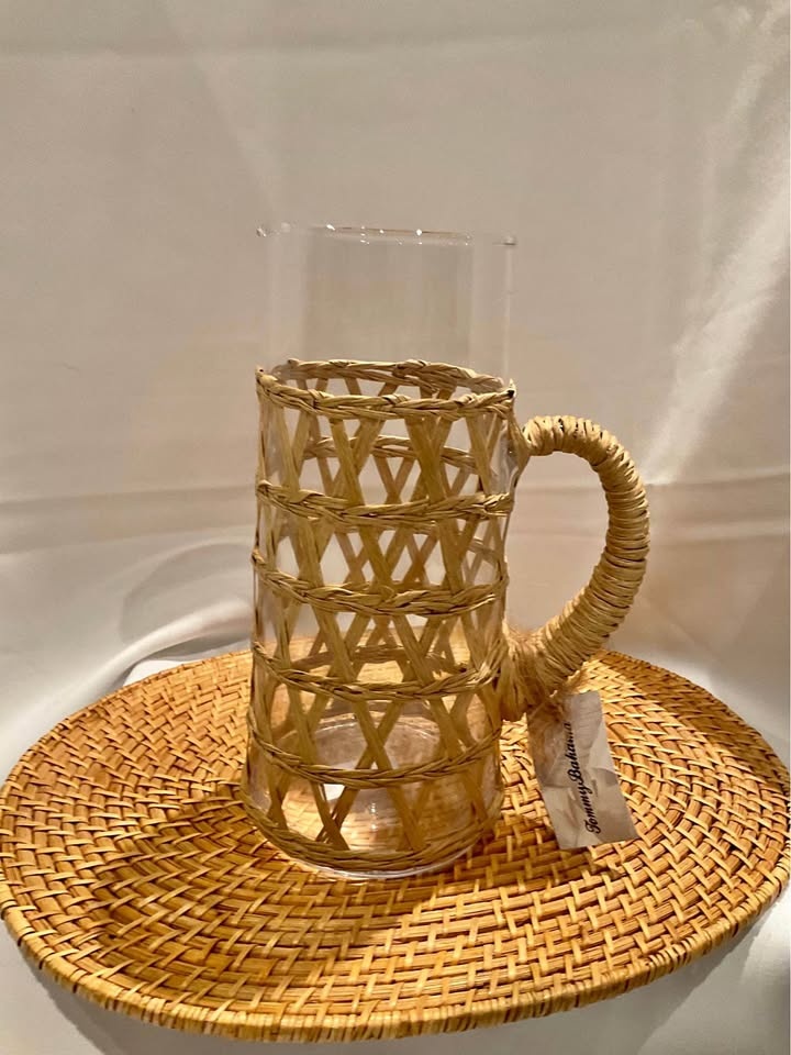 Tommy Bahama Wicker & Glass Pitcher - Brand New