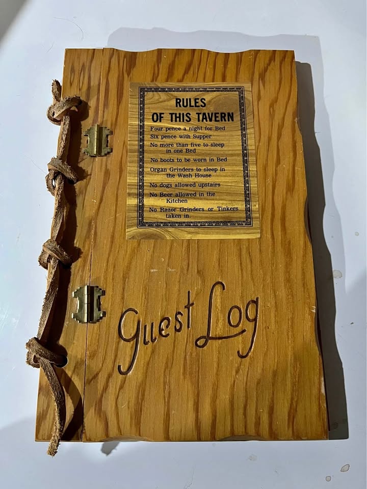 1930s Wooden Guest Logbook - "Rules of This Tavern"
