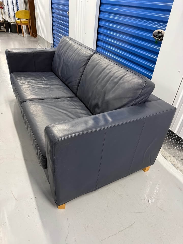Navy Leather Sofa with Pull Out Bed - photo 3