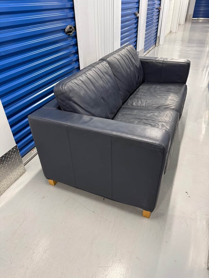 Navy Leather Sofa with Pull Out Bed - photo 4