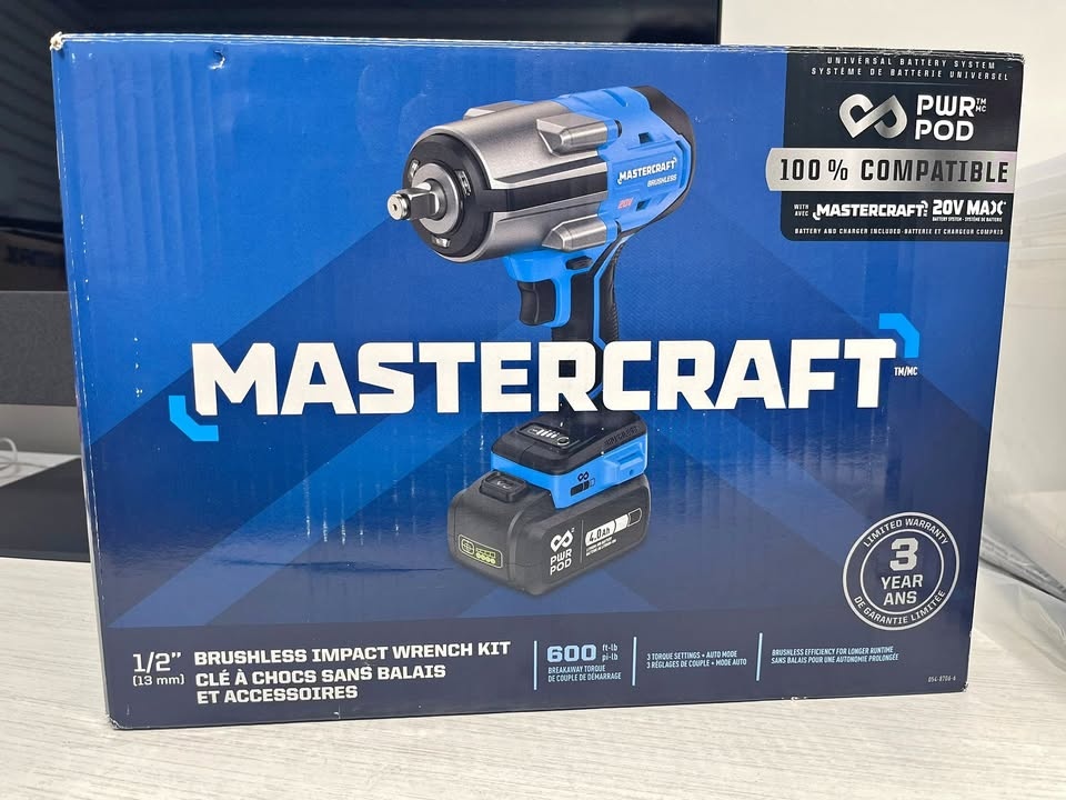 Mastercraft 20V 1/2-in Brushless Impact Wrench Kit w/ Battery &