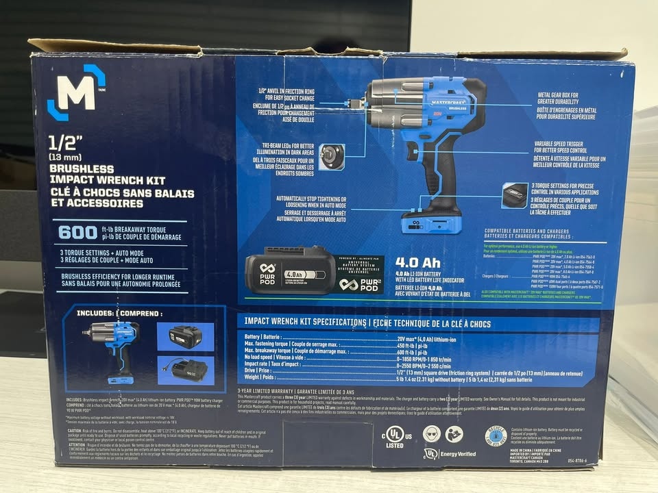 Mastercraft 20V 1/2-in Brushless Impact Wrench Kit w/ Battery & - photo 2