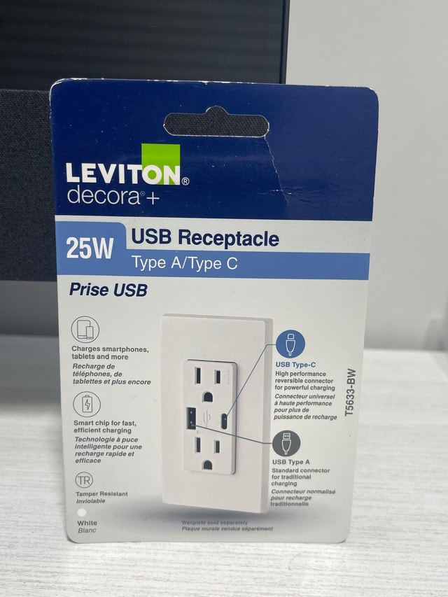 15 Amp Decora Type A and C USB Charger Tamper-Resistant Outlet