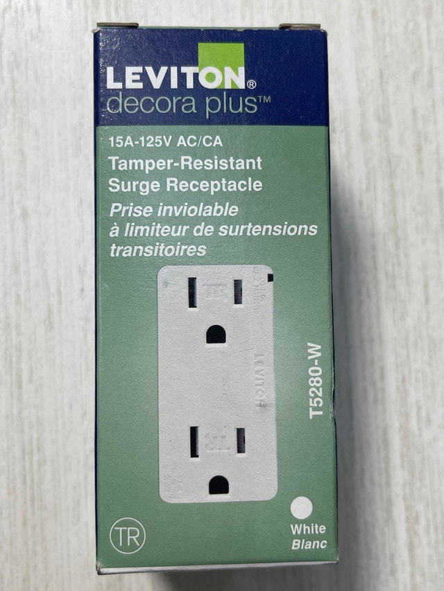 Leviton Decora Surge Suppressor Receptacle, 15 Amp