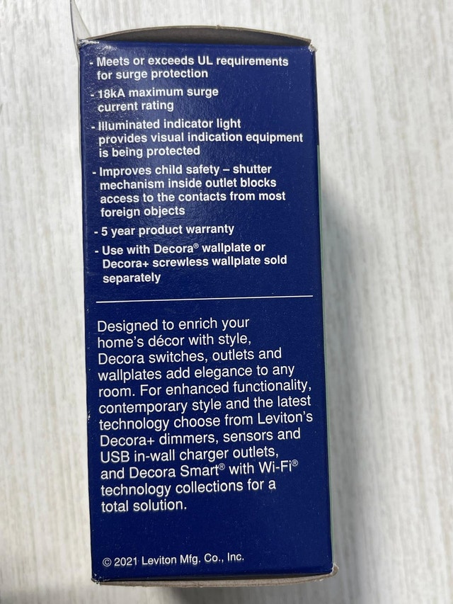 Leviton Decora Surge Suppressor Receptacle, 15 Amp - photo 2