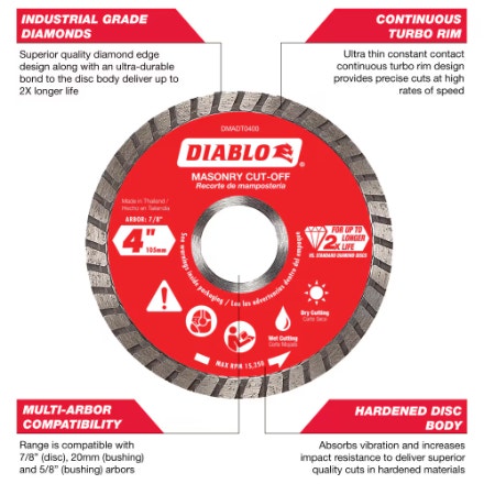 Diablo 7 in. Diamond Continuous Rim Cut-Off Discs for Masonry/Ti - photo 3