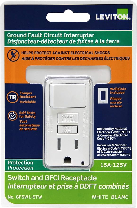 Leviton GFCI Combination Switch, 15 Amp Tamper-Resistant Recepta