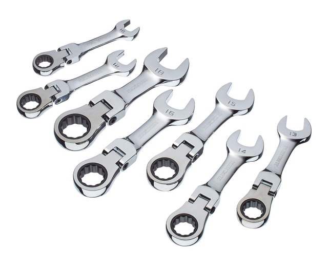 MAXIMUM Stubby Flex Head Ratcheting Wrench Set, Metric, 7-pc