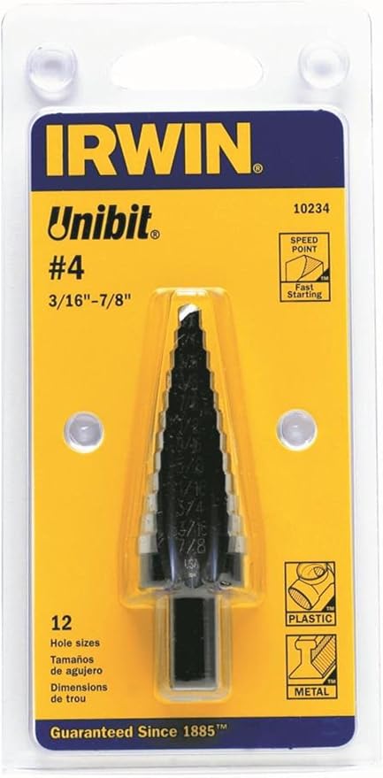 IRWIN Step Drill Bit, 3/16"-7/8", 3/8" Shank