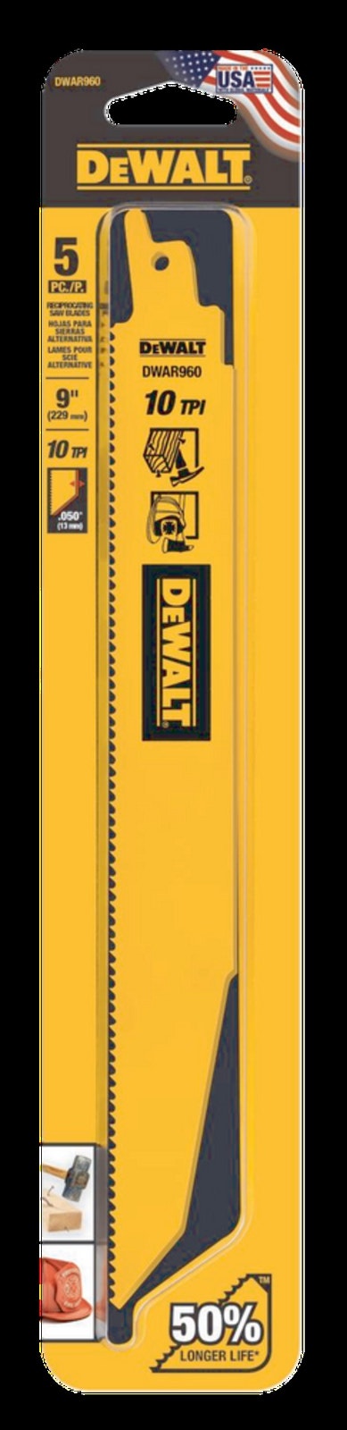 DEWALT DWAR960 9-in 10 TPI Bi-Metal Reciprocating Saw Blades